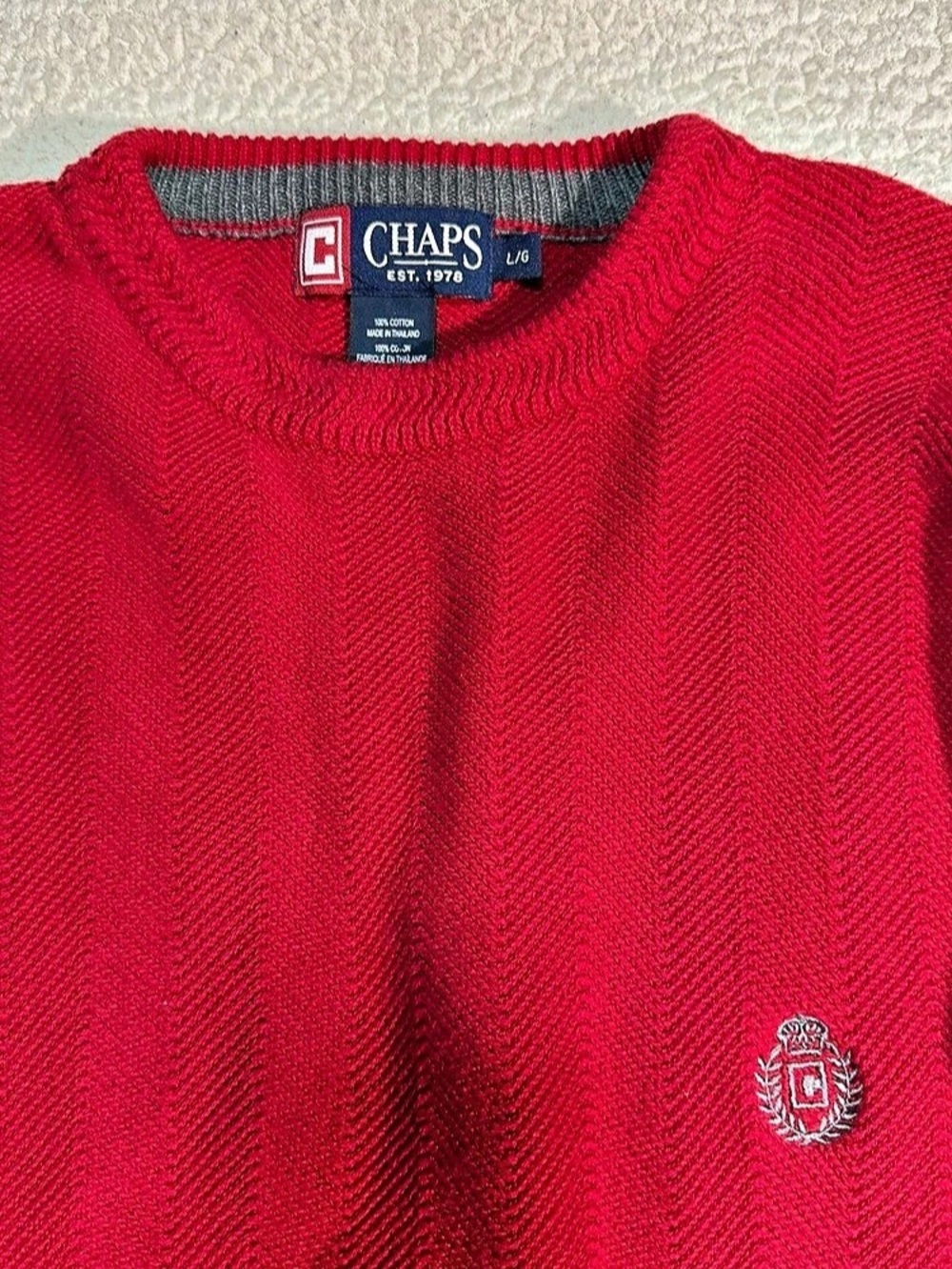 Chaps Cotton Crest Logo Crewneck Sweater Red Large